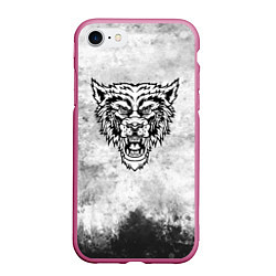 Чехол iPhone 7/8 матовый Texture - разозленный волк, цвет: 3D-малиновый