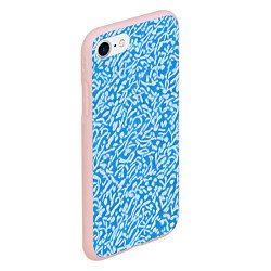Чехол iPhone 7/8 матовый Белые узоры на синем фоне, цвет: 3D-светло-розовый — фото 2