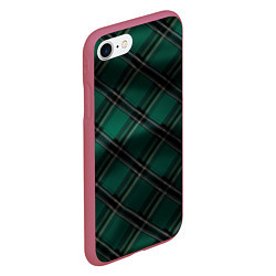 Чехол iPhone 7/8 матовый Тёмно-зелёная диагональная шотландская клетка, цвет: 3D-малиновый — фото 2