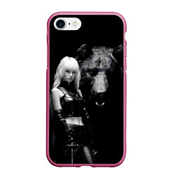 Чехол iPhone 7/8 матовый Милая блондинка с большим медведем, цвет: 3D-малиновый