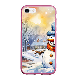 Чехол iPhone 7/8 матовый Снеговик новый год, цвет: 3D-малиновый
