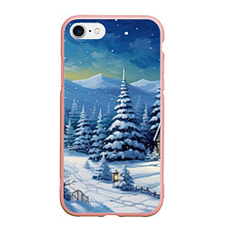 Чехол iPhone 7/8 матовый Новогодние елки в снегу