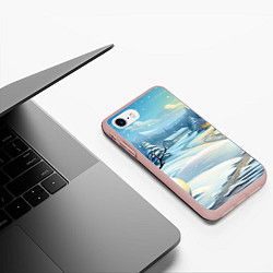 Чехол iPhone 7/8 матовый Зима новый год, цвет: 3D-светло-розовый — фото 2