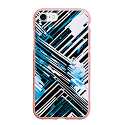 Чехол iPhone 7/8 матовый Киберпанк линии белые и синие, цвет: 3D-светло-розовый