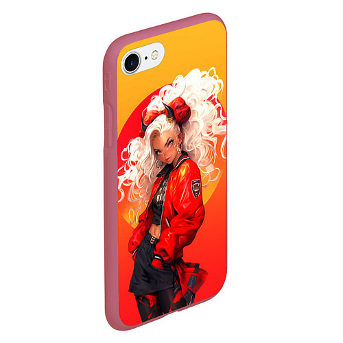 Чехол iPhone 7/8 матовый Девушка-демон от нейросети - желто-красный градиен / 3D-Малиновый – фото 2