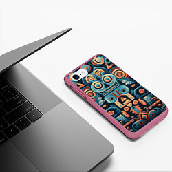 Чехол iPhone 7/8 матовый Симметричный абстрактный паттерн в ацтекском стиле, цвет: 3D-малиновый — фото 2