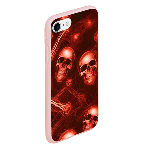 Чехол iPhone 7/8 матовый Красные черепа и кости / 3D-Светло-розовый – фото 2