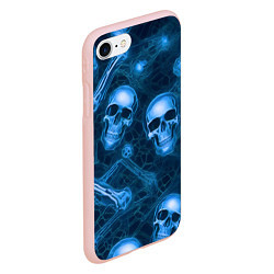 Чехол iPhone 7/8 матовый Синие черепа и кости, цвет: 3D-светло-розовый — фото 2