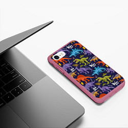 Чехол iPhone 7/8 матовый Мультяшные динозавры, цвет: 3D-малиновый — фото 2