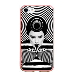 Чехол iPhone 7/8 матовый Черно белый портрет девушки на полосатом, цвет: 3D-светло-розовый