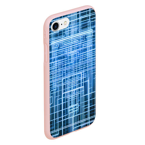Чехол iPhone 7/8 матовый Синие неоновые полосы киберпанк / 3D-Светло-розовый – фото 2