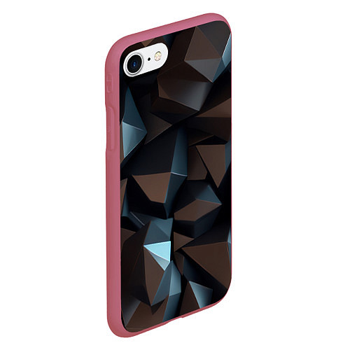 Чехол iPhone 7/8 матовый Черная геометрическая абстракция - объемные грани / 3D-Малиновый – фото 2