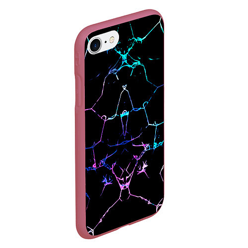 Чехол iPhone 7/8 матовый Неоновые трещины узоры / 3D-Малиновый – фото 2