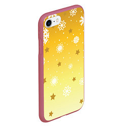 Чехол iPhone 7/8 матовый Снежинки и звезды на желтом, цвет: 3D-малиновый — фото 2