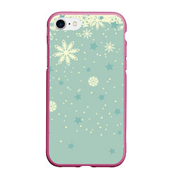 Чехол iPhone 7/8 матовый Снежинки и звезды на матно зеленем