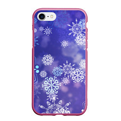 Чехол iPhone 7/8 матовый Крупные снежинки на фиолетовом