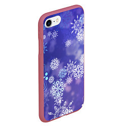 Чехол iPhone 7/8 матовый Крупные снежинки на фиолетовом, цвет: 3D-малиновый — фото 2