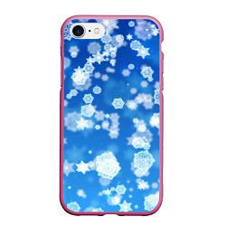 Чехол iPhone 7/8 матовый Декоративные снежинки на синем, цвет: 3D-малиновый