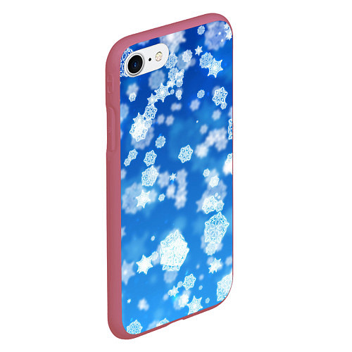 Чехол iPhone 7/8 матовый Декоративные снежинки на синем / 3D-Малиновый – фото 2