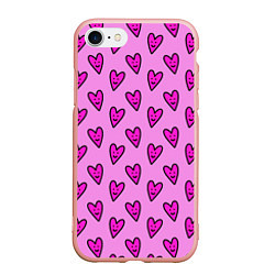 Чехол iPhone 7/8 матовый Розовые сердечки каракули