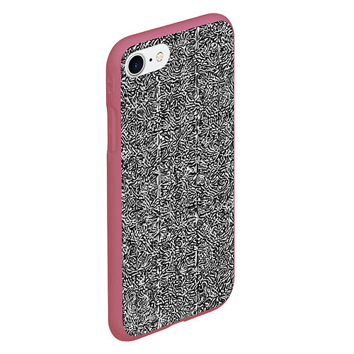 Чехол iPhone 7/8 матовый Чёрные и белые узоры / 3D-Малиновый – фото 2