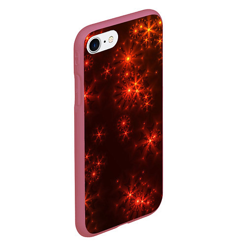 Чехол iPhone 7/8 матовый Абстрактные светящиеся красно оранжевые снежинки / 3D-Малиновый – фото 2