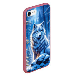Чехол iPhone 7/8 матовый Волк в зимнем ночном лесу, цвет: 3D-малиновый — фото 2