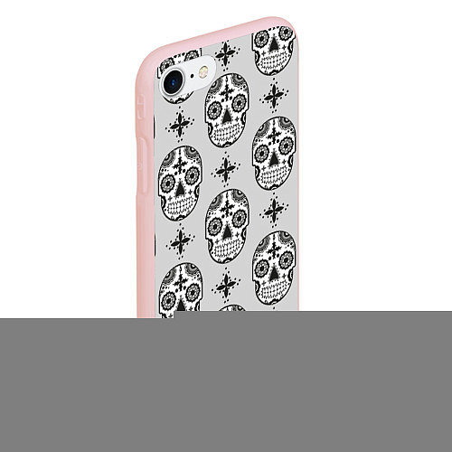 Чехол iPhone 7/8 матовый Череп и цветок / 3D-Светло-розовый – фото 2