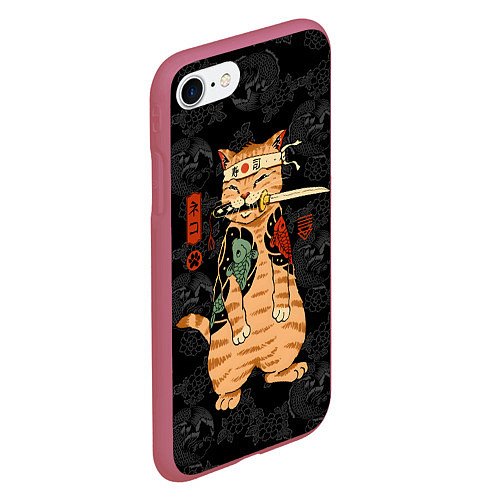 Чехол iPhone 7/8 матовый Кот самурай якудза с карпами / 3D-Малиновый – фото 2