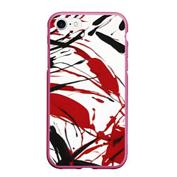 Чехол iPhone 7/8 матовый Чёрные и красные брызги на белом фоне