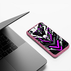 Чехол iPhone 7/8 матовый Фиолетовый скелетный киберпанк доспех, цвет: 3D-малиновый — фото 2