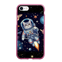 Чехол iPhone 7/8 матовый Крутой котик в открытом космосе - нейросеть