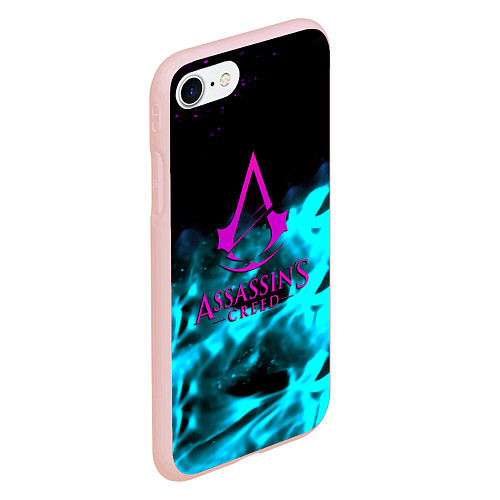 Чехол iPhone 7/8 матовый Assassins Creed flame neon / 3D-Светло-розовый – фото 2