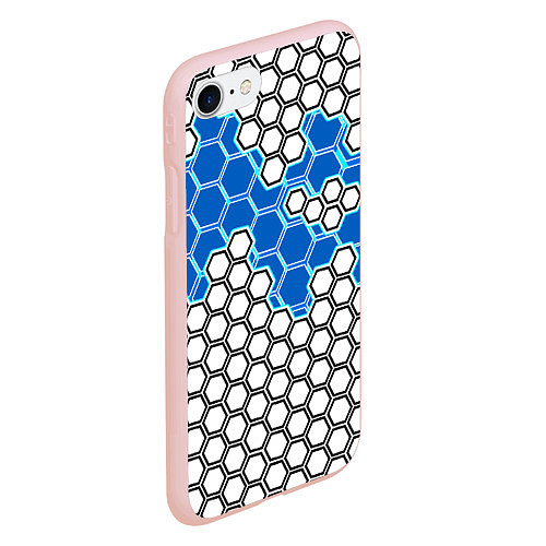 Чехол iPhone 7/8 матовый Синяя энерго-броня из шестиугольников / 3D-Светло-розовый – фото 2