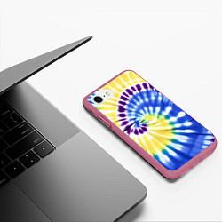 Чехол iPhone 7/8 матовый Тай дай наутилус в сиреневом, голубом и желтом цве, цвет: 3D-малиновый — фото 2