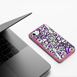 Чехол iPhone 7/8 матовый Фиолетовые кружевные узоры, цвет: 3D-малиновый — фото 2