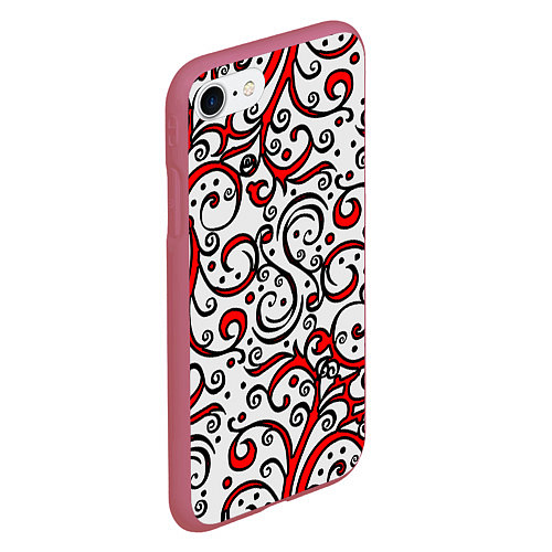 Чехол iPhone 7/8 матовый Красный кружевной узор / 3D-Малиновый – фото 2