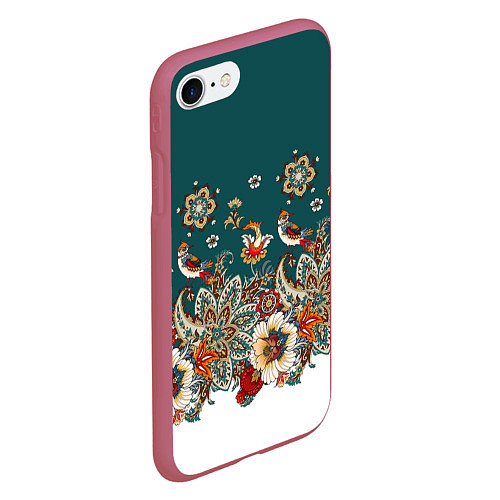 Чехол iPhone 7/8 матовый Индийский орнамент с птицами / 3D-Малиновый – фото 2