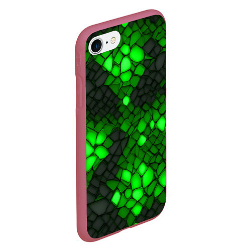 Чехол iPhone 7/8 матовый Зелёный трескающийся камень / 3D-Малиновый – фото 2