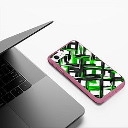 Чехол iPhone 7/8 матовый Зелёные и чёрные мазки, цвет: 3D-малиновый — фото 2