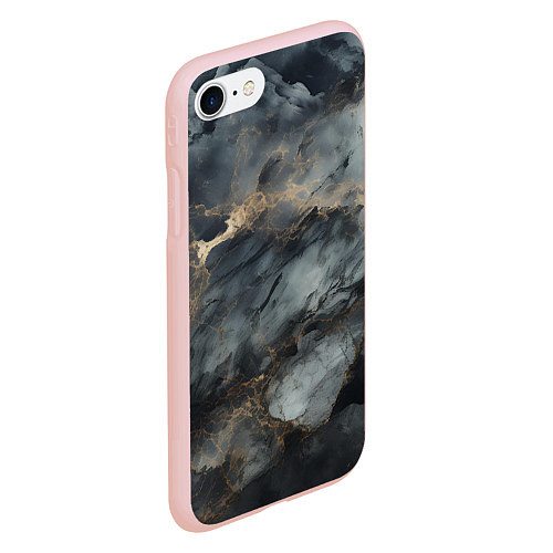 Чехол iPhone 7/8 матовый Темно-серый мрамор / 3D-Светло-розовый – фото 2