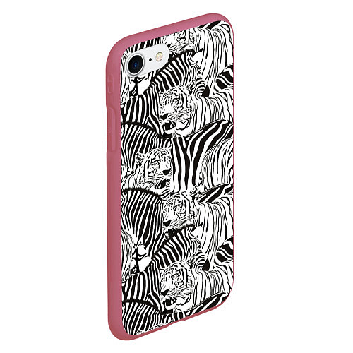 Чехол iPhone 7/8 матовый Зебры и тигры / 3D-Малиновый – фото 2