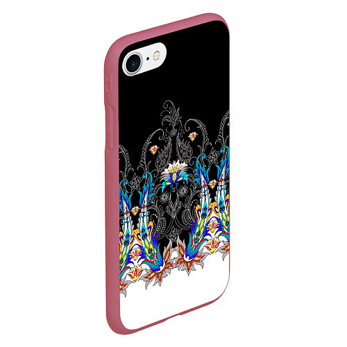 Чехол iPhone 7/8 матовый Узор цветочный сказочный / 3D-Малиновый – фото 2