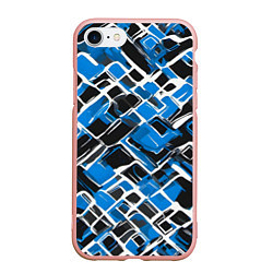 Чехол iPhone 7/8 матовый Синие фигуры и белые линии, цвет: 3D-светло-розовый