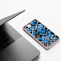 Чехол iPhone 7/8 матовый Синие фигуры и белые линии, цвет: 3D-светло-розовый — фото 2