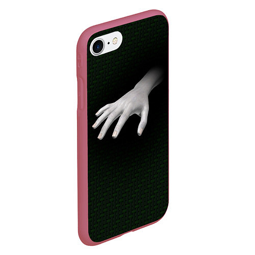 Чехол iPhone 7/8 матовый Белая рука на плетёной текстуре / 3D-Малиновый – фото 2
