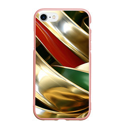 Чехол iPhone 7/8 матовый Золотая абстракция с зелеными и красными вставками