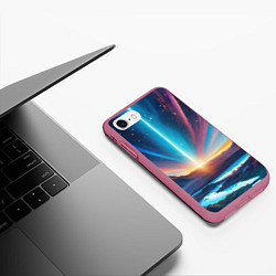 Чехол iPhone 7/8 матовый Фантастический пейзаж со вспышкой, цвет: 3D-малиновый — фото 2