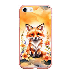 Чехол iPhone 7/8 матовый Рыжая лиса с цветами акварелью