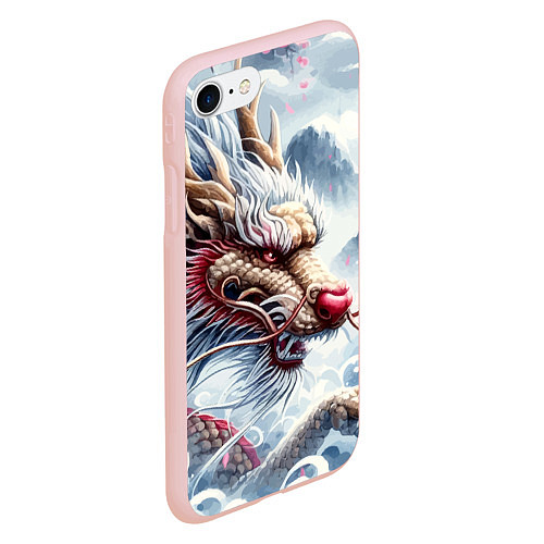 Чехол iPhone 7/8 матовый Свирепый японский дракон - искусство / 3D-Светло-розовый – фото 2